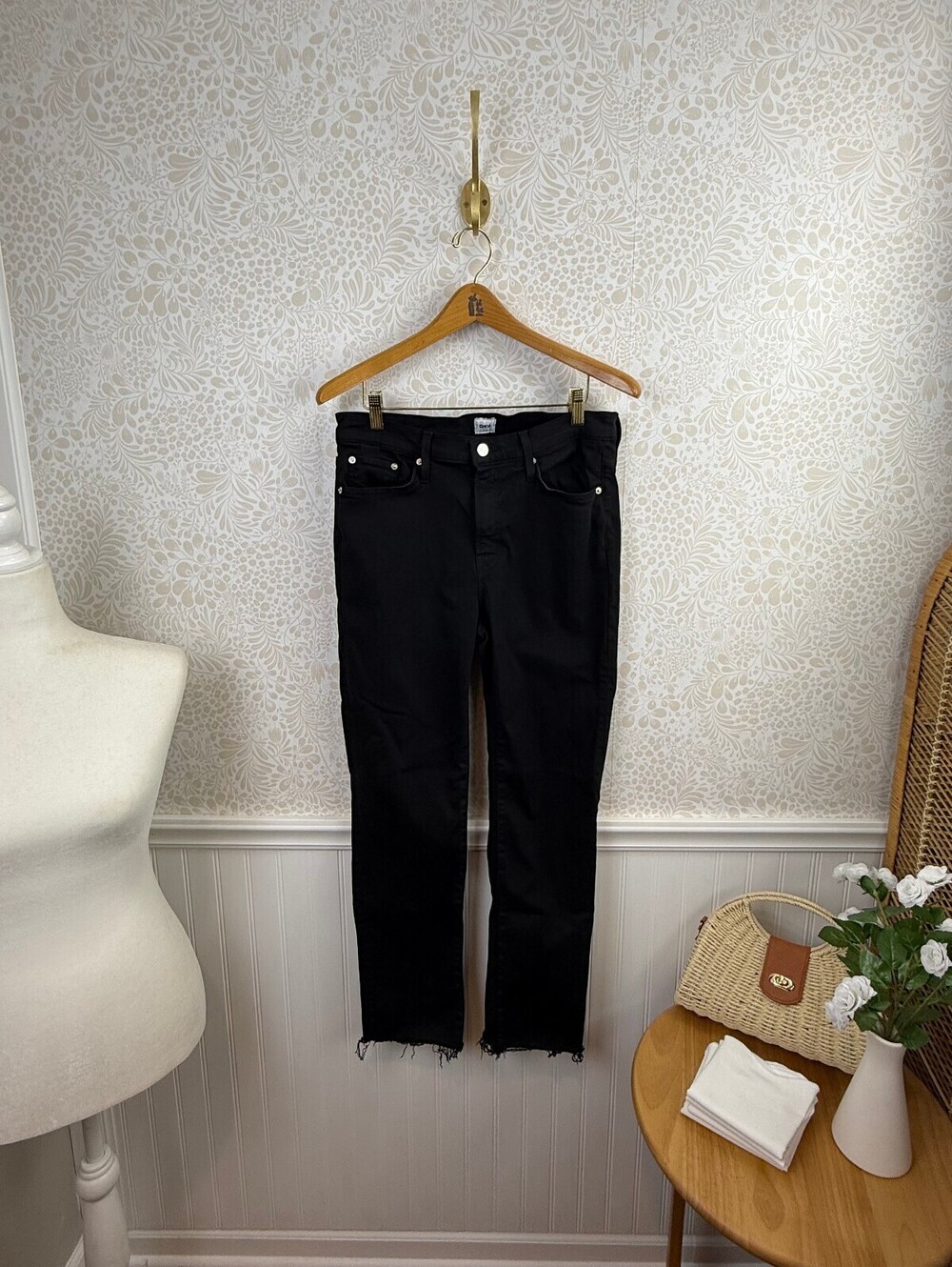 Edwin Black Bree Mid-Rise Slim Straight-Leg Ankle Raw Hem Jeans - Size - 29